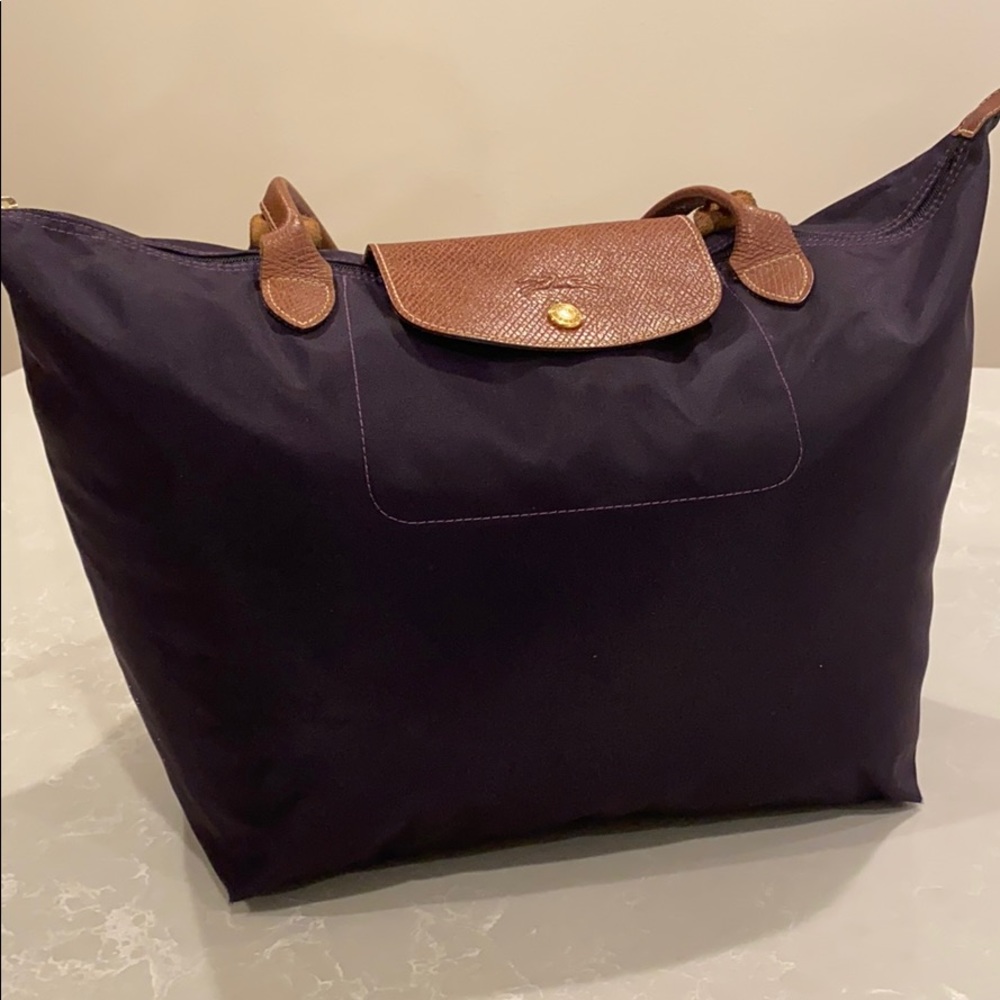 Longchamp Large Le Pliage Tote in Purple.